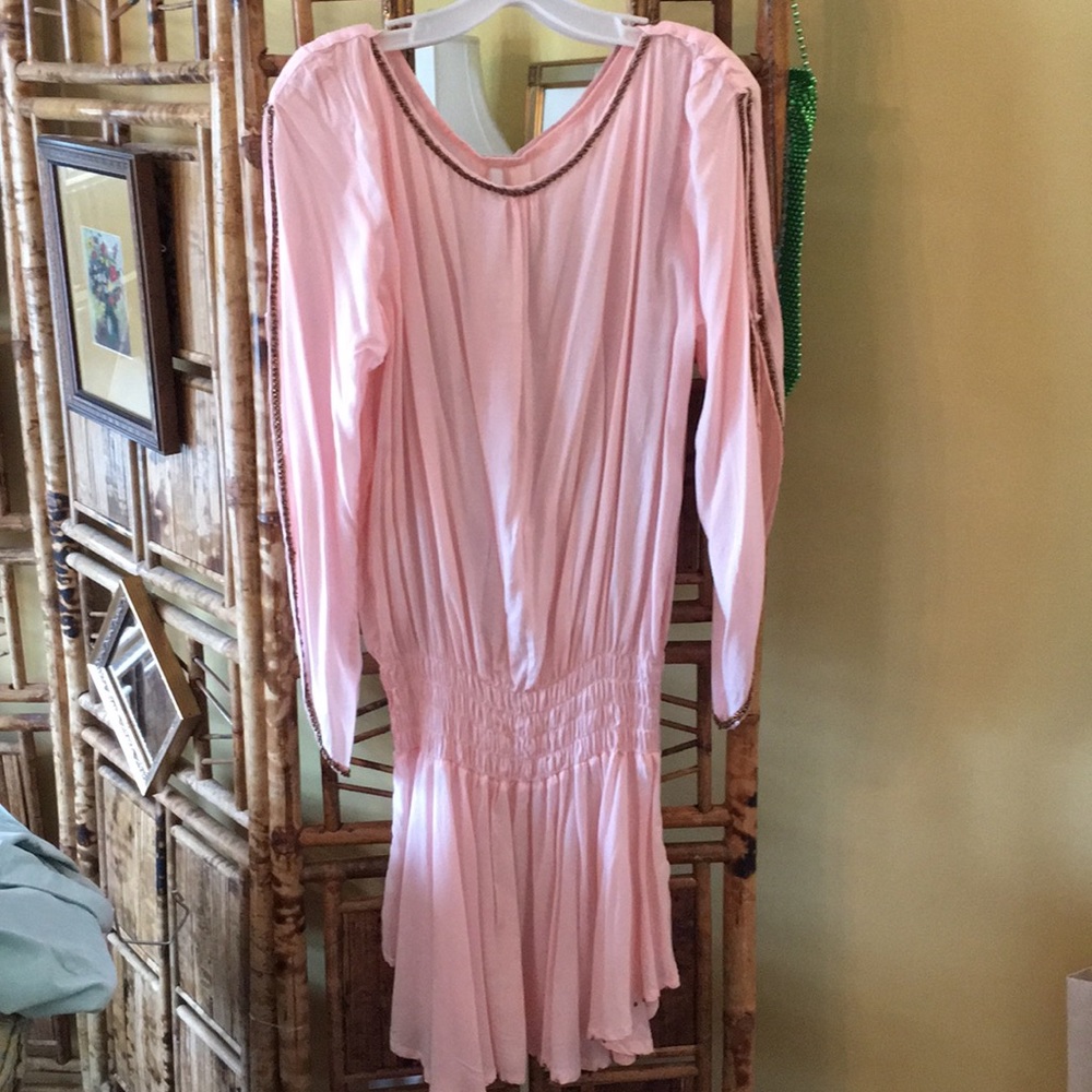 Pink Drop Waist Dress with Bead Trim